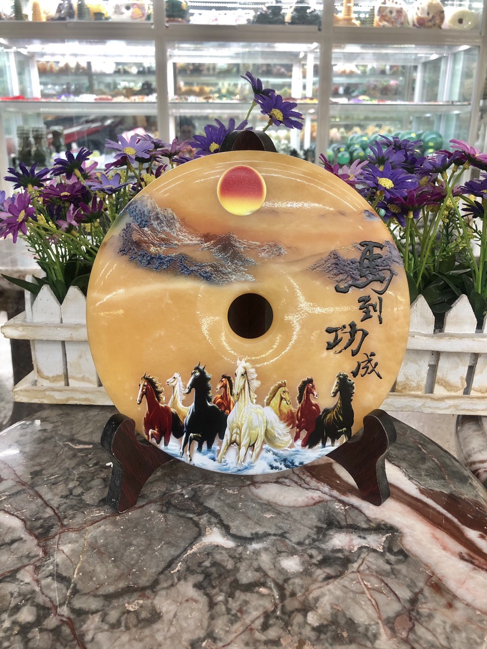 Đồng tiền đồng điếu may mắn phong thủy vẽ tranh chiêu nạp tài lộc đá ngọc hoàng long - Đường kính 20 cm