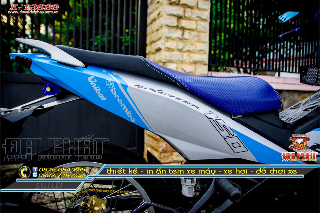 Tem Trùm Xe Exciter 150 Ducati Xanh Bạc - E-12699