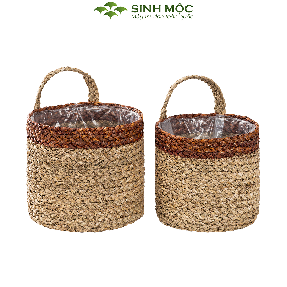 Giỏ cói trồng cây, giỏ đựng đồ, giỏ mây tre đan Sinh Mộc - M1004