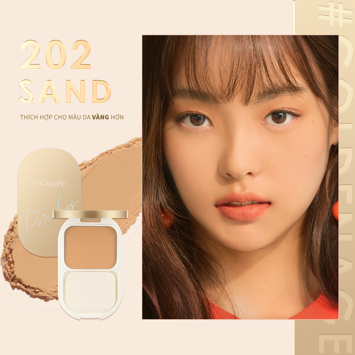Focallure #GoldenBột phấn nén lâu trôi không có lỗ chân lông mềm mại tập trung lì tươi Lỗ chân lông vô hình nhẹ Phấn nén mịn Kiểm soát dầu không thấm nước