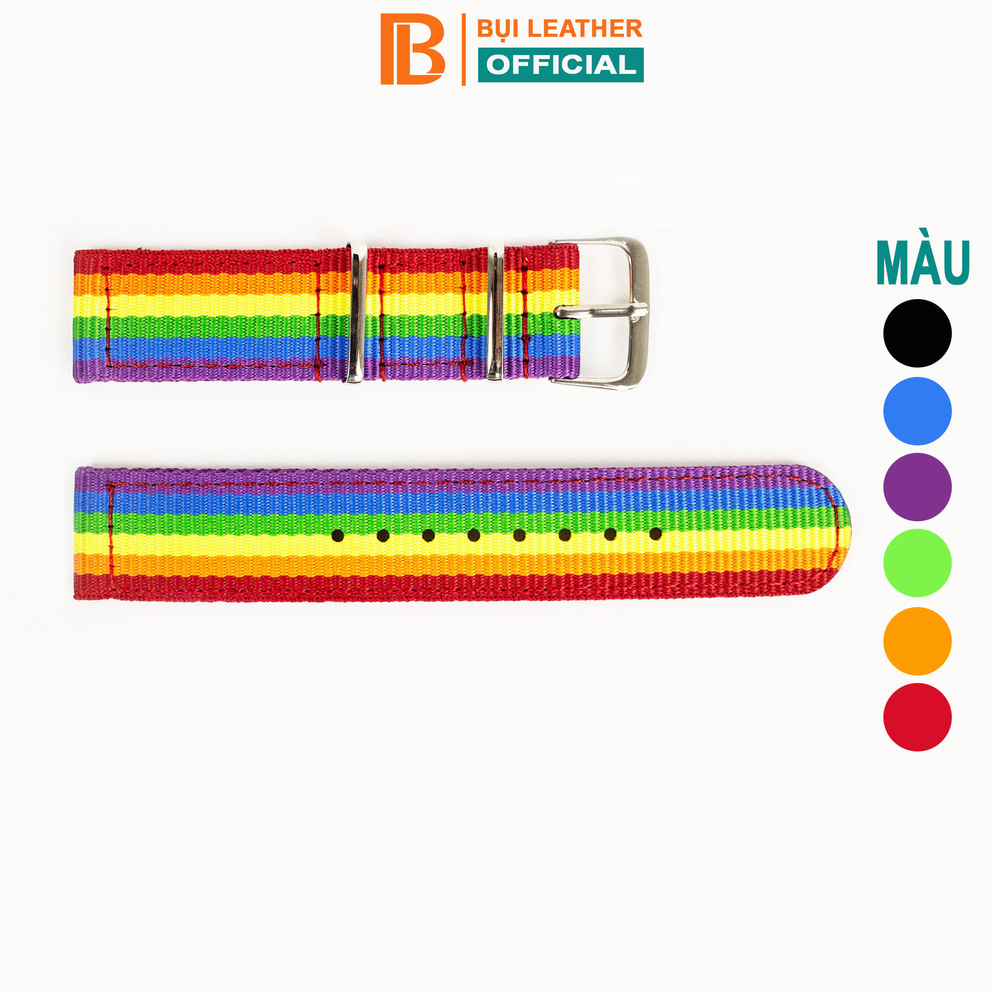 Dây đeo đồng hồ nato vải dù cầu vồng D120 cỡ 18mm; 20mm, 22mm thoải mái đi trời mưa, lắp cho dây đồng hồ dw rolex hublot orient seiko casio