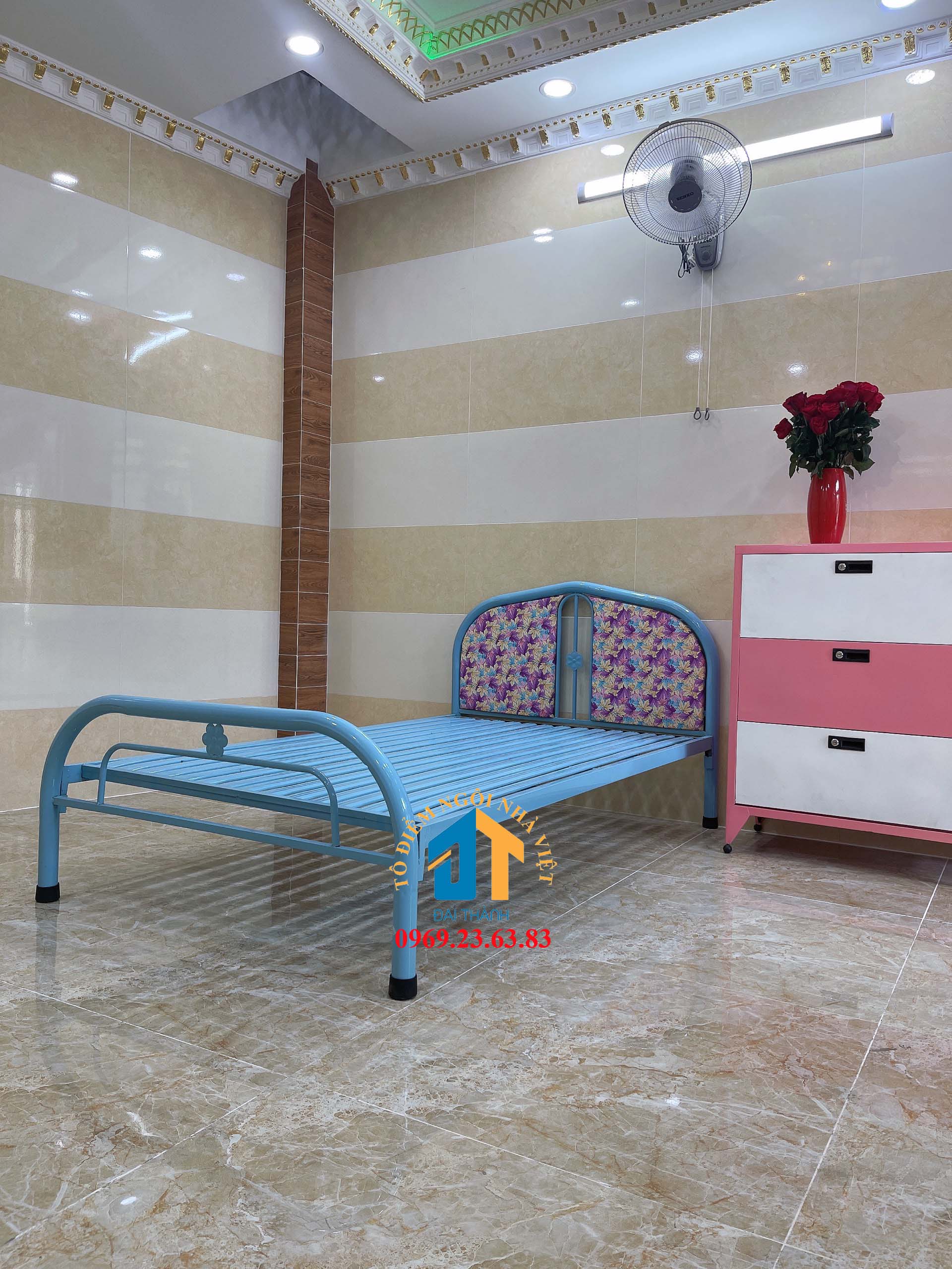 Giường sắt kiểu tròn kích thước 1m2 x 2m