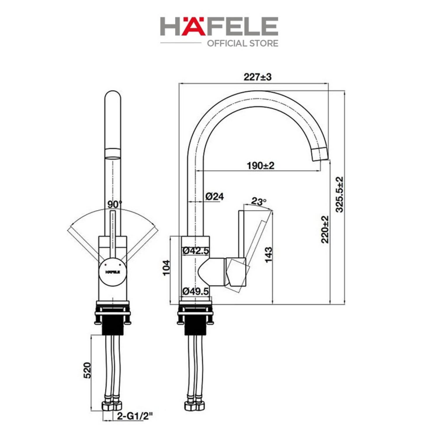 Vòi bếp Hafele HT21-CH1F220C 577.56.300 màu đen