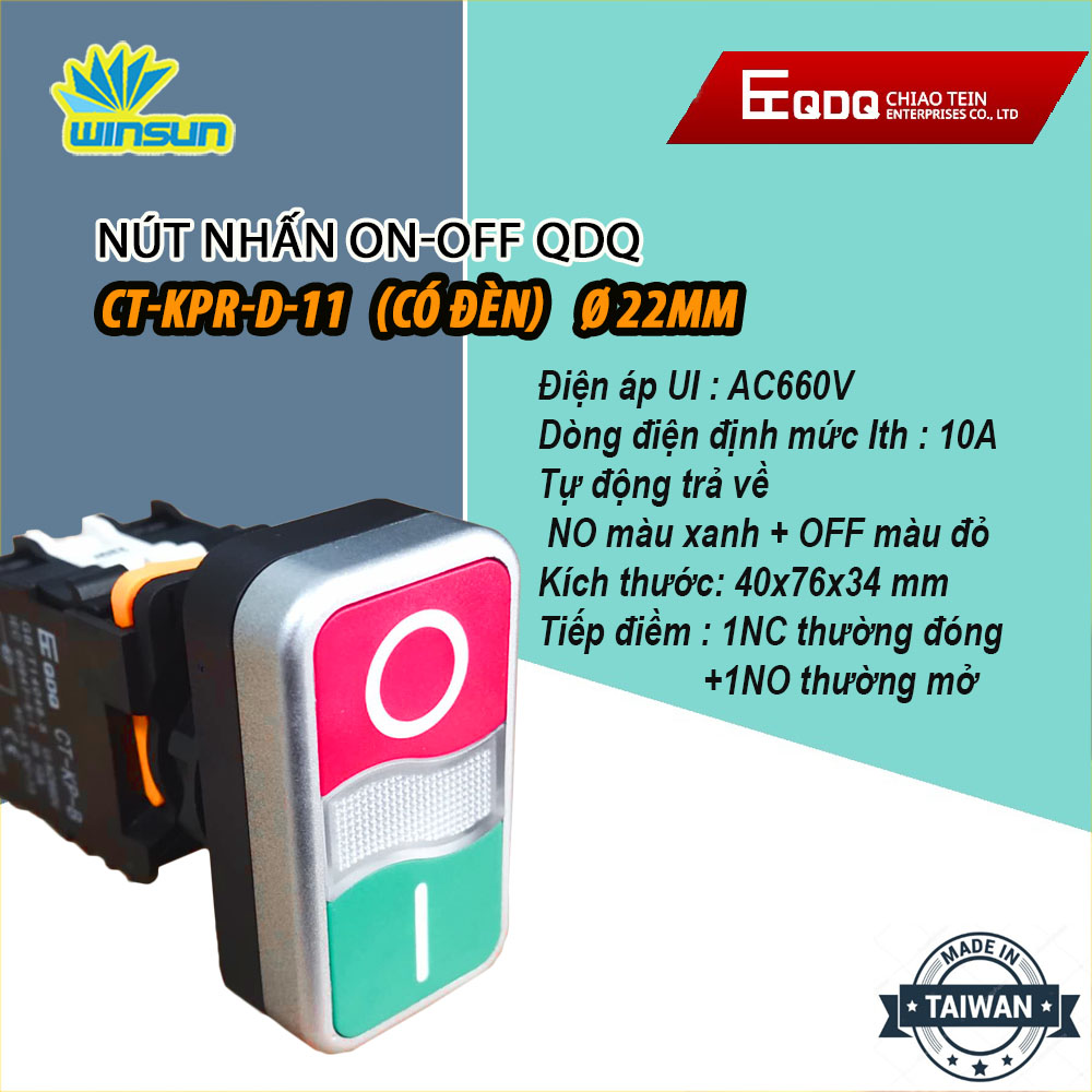 Nút nhấn kép ON-OFF (1NO/1NC) QDQ Phi 22 điện áp 220V