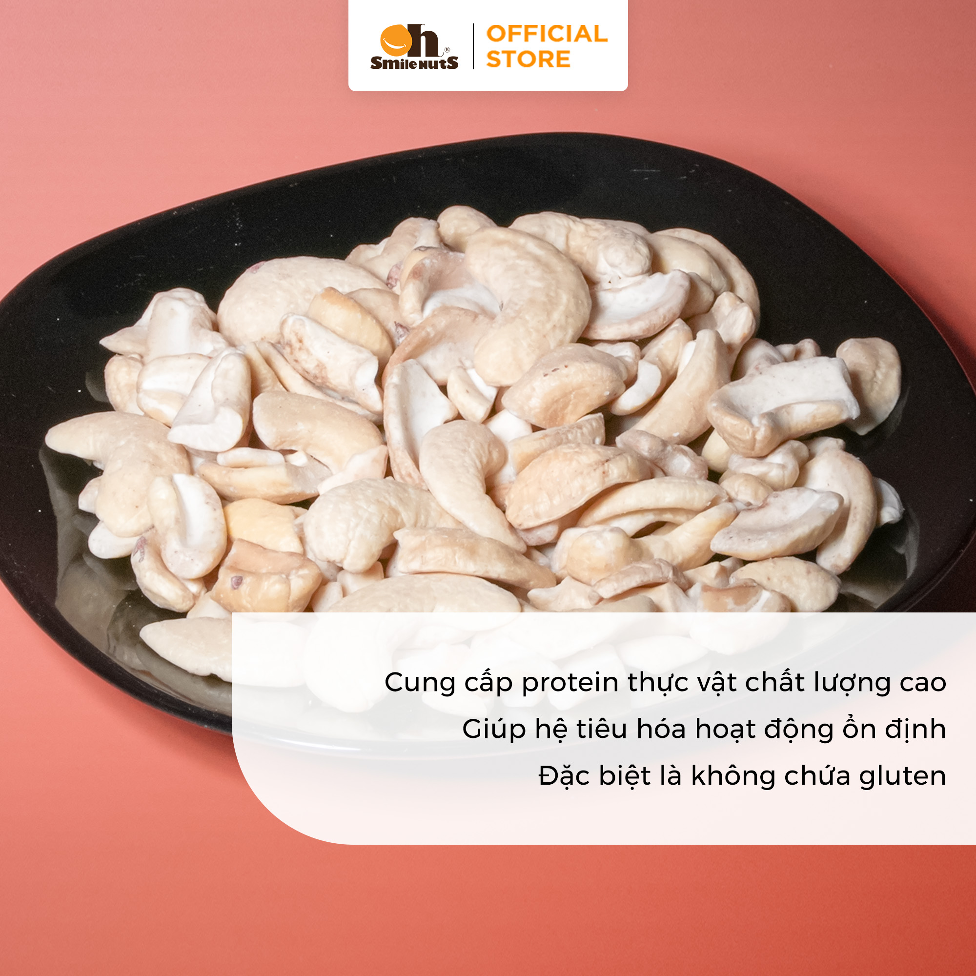 Hạt Điều Bình Phước Rang Muối Oh Smilenuts, Hạt Điều Nguyên Vị - Hạt Dinh Dưỡng Hũ 250-500g