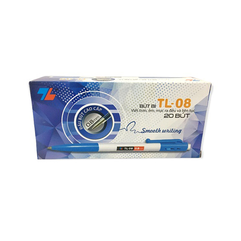 Hộp 20 bút bi 0.8mm TL-08 Xanh (Thiên Long)
