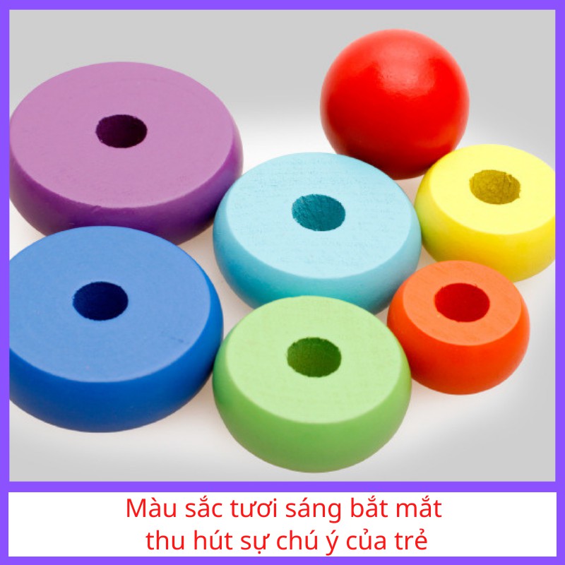 Đồ Chơi Xếp Tháp Cầu Vồng Bằng Gỗ Cho Bé (Đồ chơi Gỗ - Đồ chơi Giáo Dục - An toàn - Thông minh)