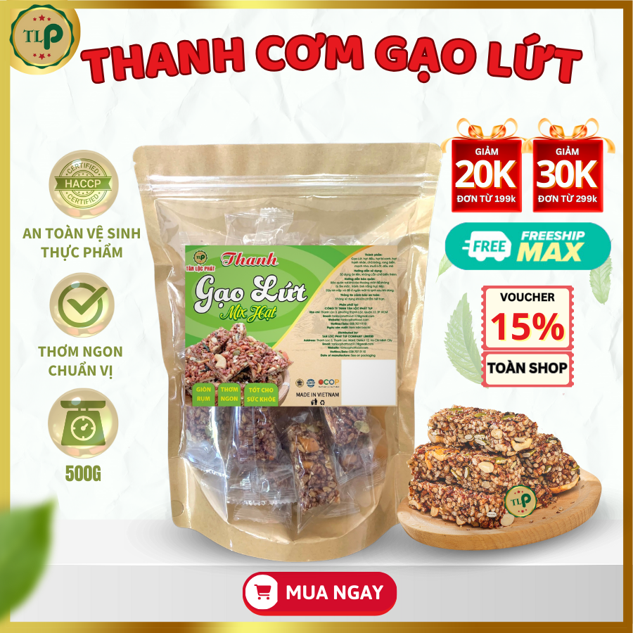 Thanh cơm gạo lứt tân lộc phát - bịch 500g
