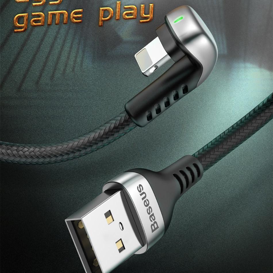 Cáp sạc siêu bền Baseus U-Type USB Cable cho  iPhone X xr xs max Charging Cable Led Light thiết kế đặc biệt cho game thủ Mobile Phone Play Game Cable for iPhone 8 7 6 6s Plus- Phân phối bởi Vietstore