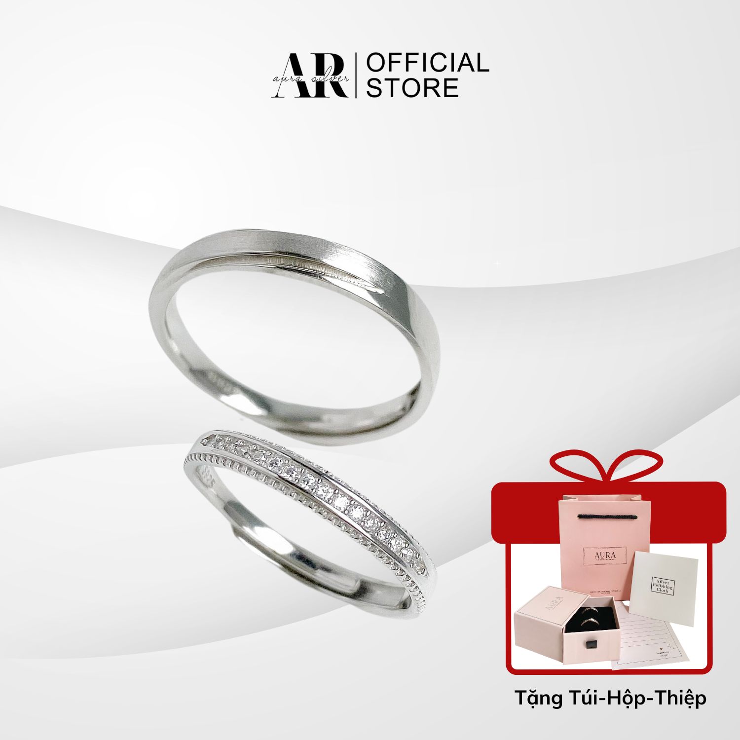 Nhẫn bạc đôi nam nữ Aura Silver, nhẫn cặp Ovis-ND03