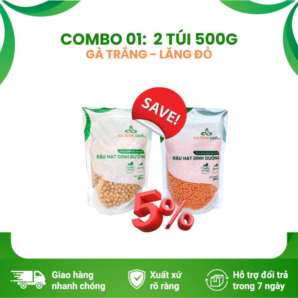 Combo 1 - Đậu gà & Đậu lăng đỏ nguyên hạt - 500g/túi