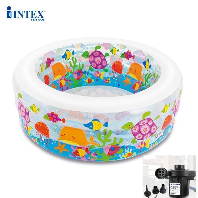 Bể bơi phao cho bé hình đại dương INTEX 58480, hồ bơi trẻ em bơm hơi tiện dụng, có 3 tầng, hình tròn, phù hợp cho 2 - 3 bé cùng tắm - Chính hãng INTEX, Bảo hành 12 tháng