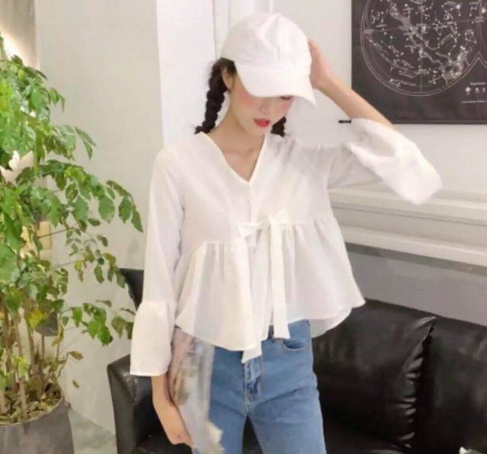 [HCM]Áo kiểu babydoll tay loe trẻ trung dễ phối đồ nhiều màu lựa chọn