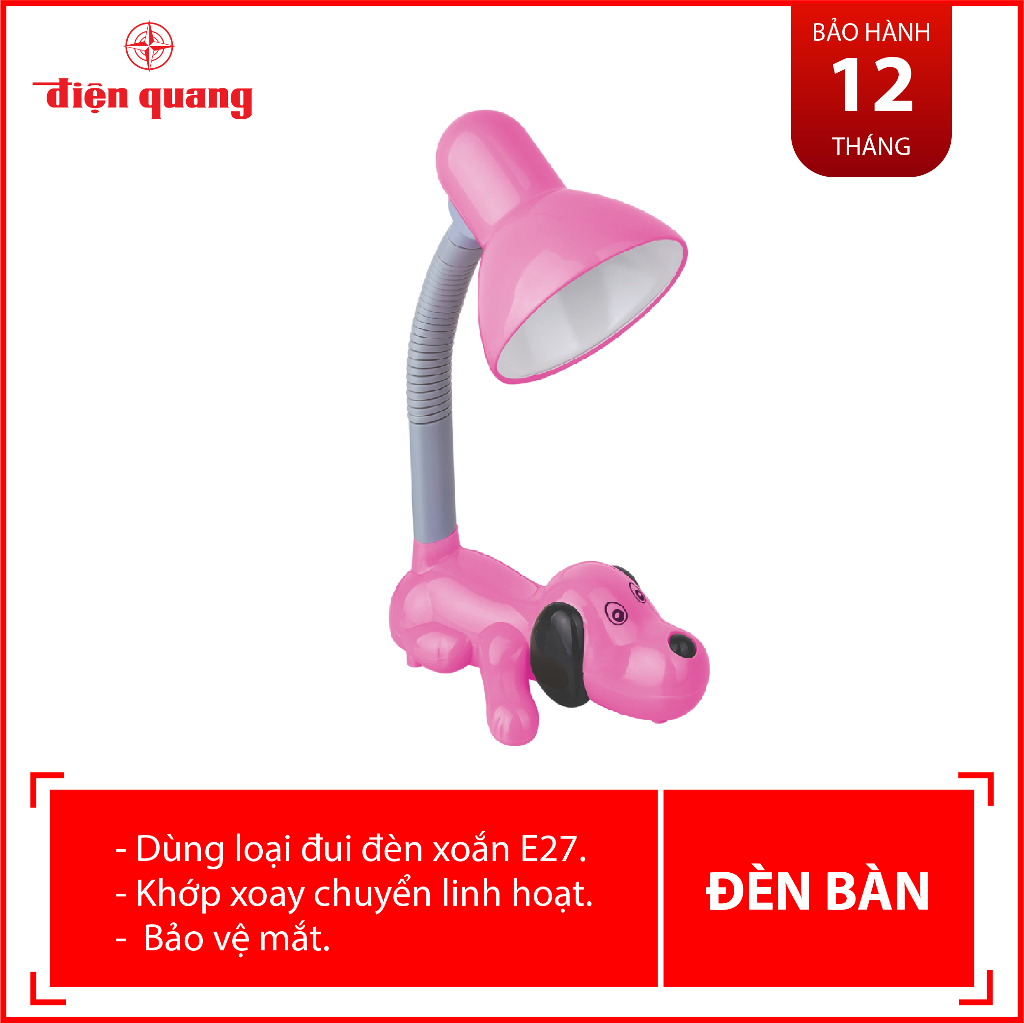 Đèn bàn Điện Quang ĐQ DKL06 BW (kiểu con chó, hồng, bóng ánh sáng vàng, cắm điện trực tiếp)