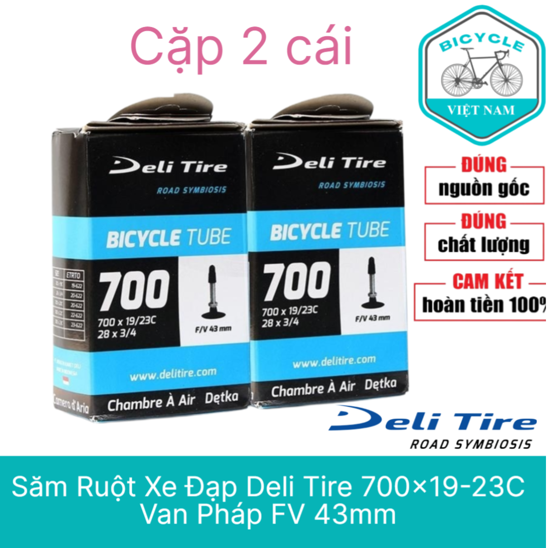 Cặp 2 cái săm ruột xe đạp deli tire 700x19-23c van pháp fv 43mm