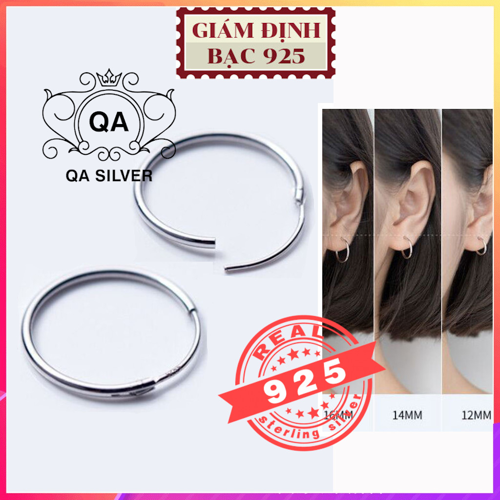 Khuyên tai bạc 925 tròn bông tai nam nữ khoen vòng trơn có chốt lẫy S925 BASIC QA SILVER Earrings EA170401