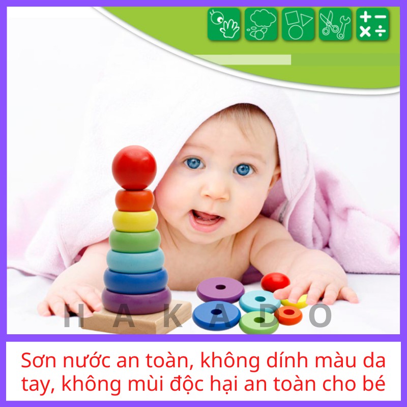 Đồ Chơi Xếp Tháp Cầu Vồng Bằng Gỗ Cho Bé (Đồ chơi Gỗ - Đồ chơi Giáo Dục - An toàn - Thông minh)