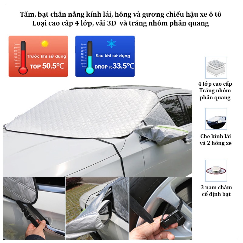 Reflective 4-layer car rear view mirror, side marker, sun visor W/side seal, convenient zip storage bag