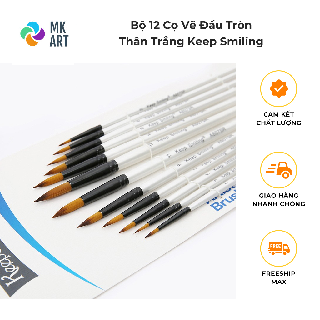 Bộ 12 Cọ vẽ Keep Smiling đầu nhọn thân trắng