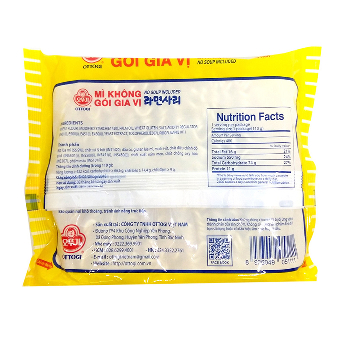 Combo 10 gói - Mì Không Gói Gia Vị OTTOGI 110G