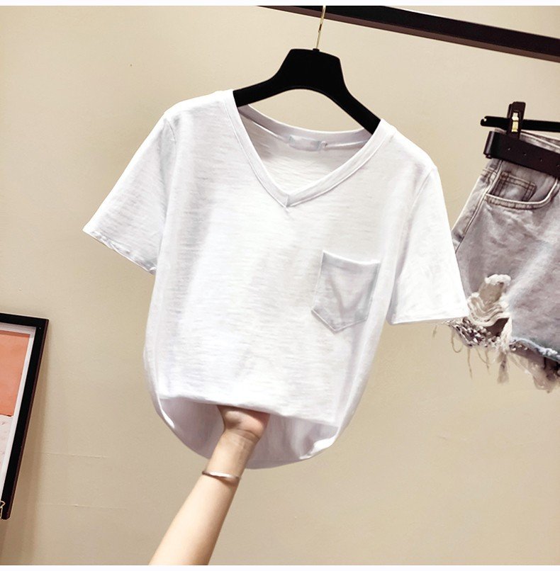 ÁO THUN THÁI cổ tim phối túi vải cotton mịn mát mùa hè ẢNH THẬT , chất lượng hàng VNXK FREE SIZE