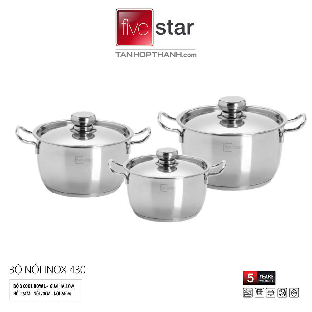 Bộ 3 nồi Inox 3 đáy Fivestar Royal Cool dùng bếp từ