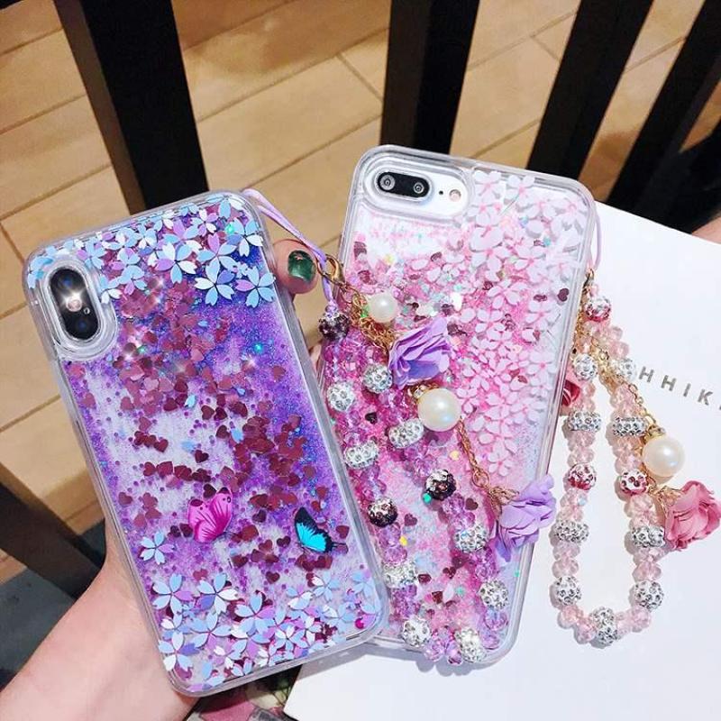 Giá Ốp nhũ hoa đào rơi cho Samsung (Tặng kèm dây đeo sang chảnh)