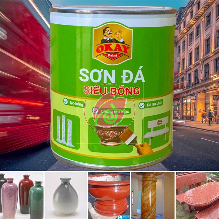 Sơn Đá Siêu Bóng Okay 800g - Sơn bề mặt chậu kiểng, ghế đá cực bóng không ngả vàng