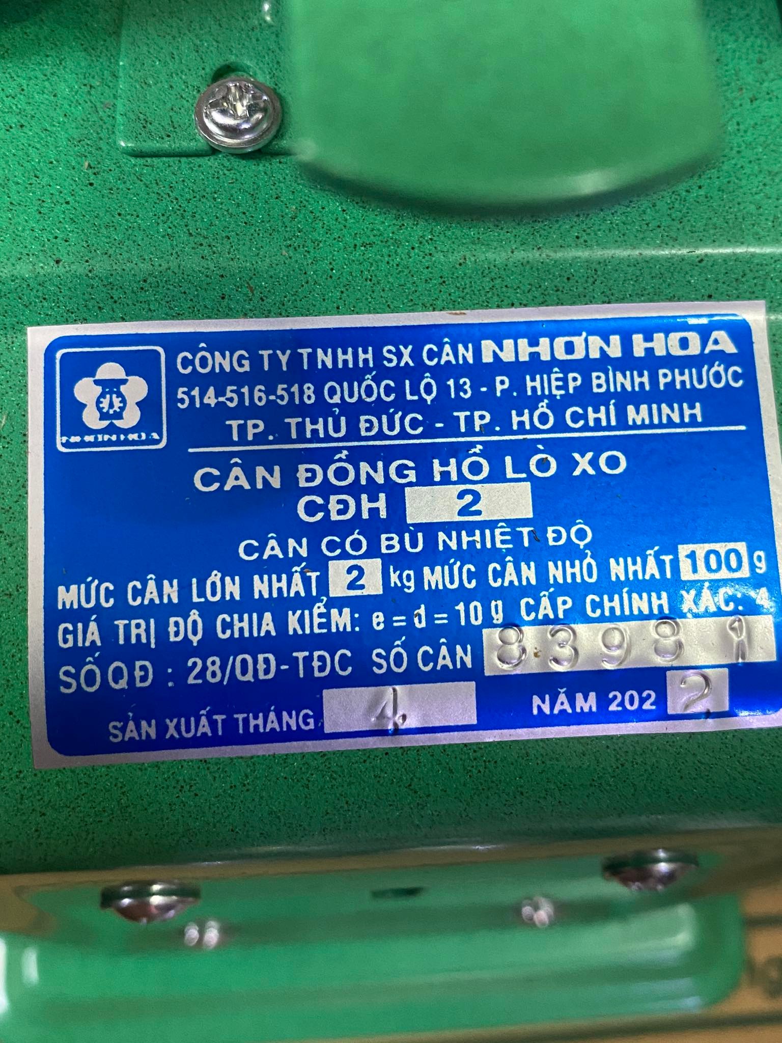 cân đồng hồ nhơn hòa 2kg