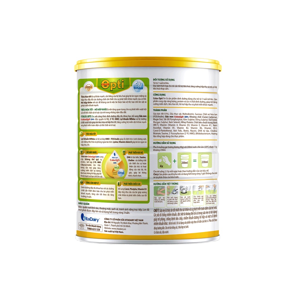 (HSD T9-2026) (Quét Mã QR Tích Xu) Sữa Bột Vitadairy Colos Opti 0+ 800g (Cho Trẻ Từ 0 - 1 Tuổi).
