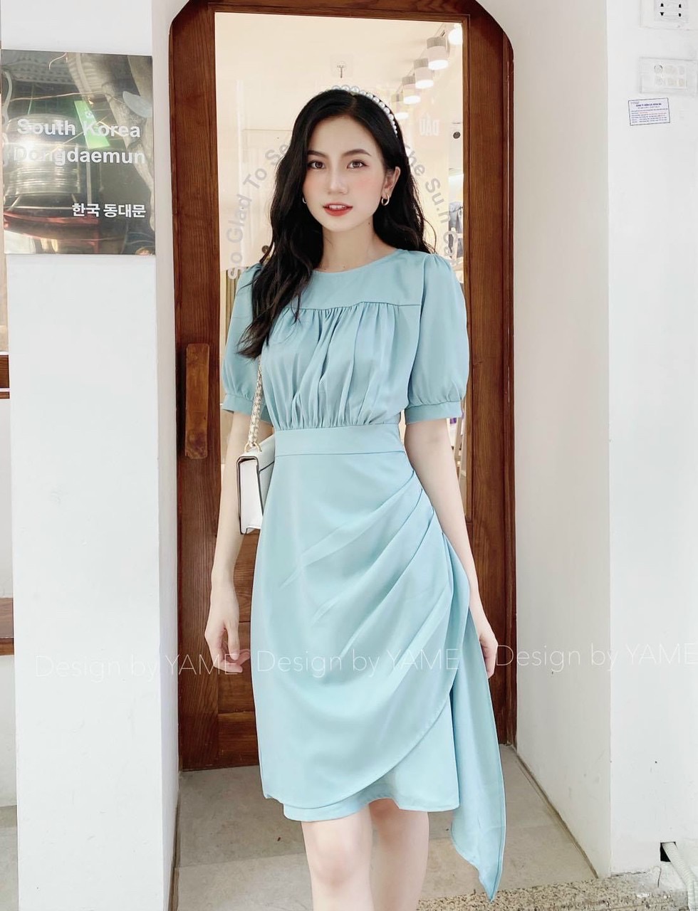 Đầm váy mint tùng phối bèo