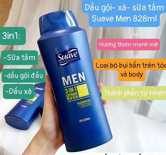 Tắm gội xả Suave men chai 828ml