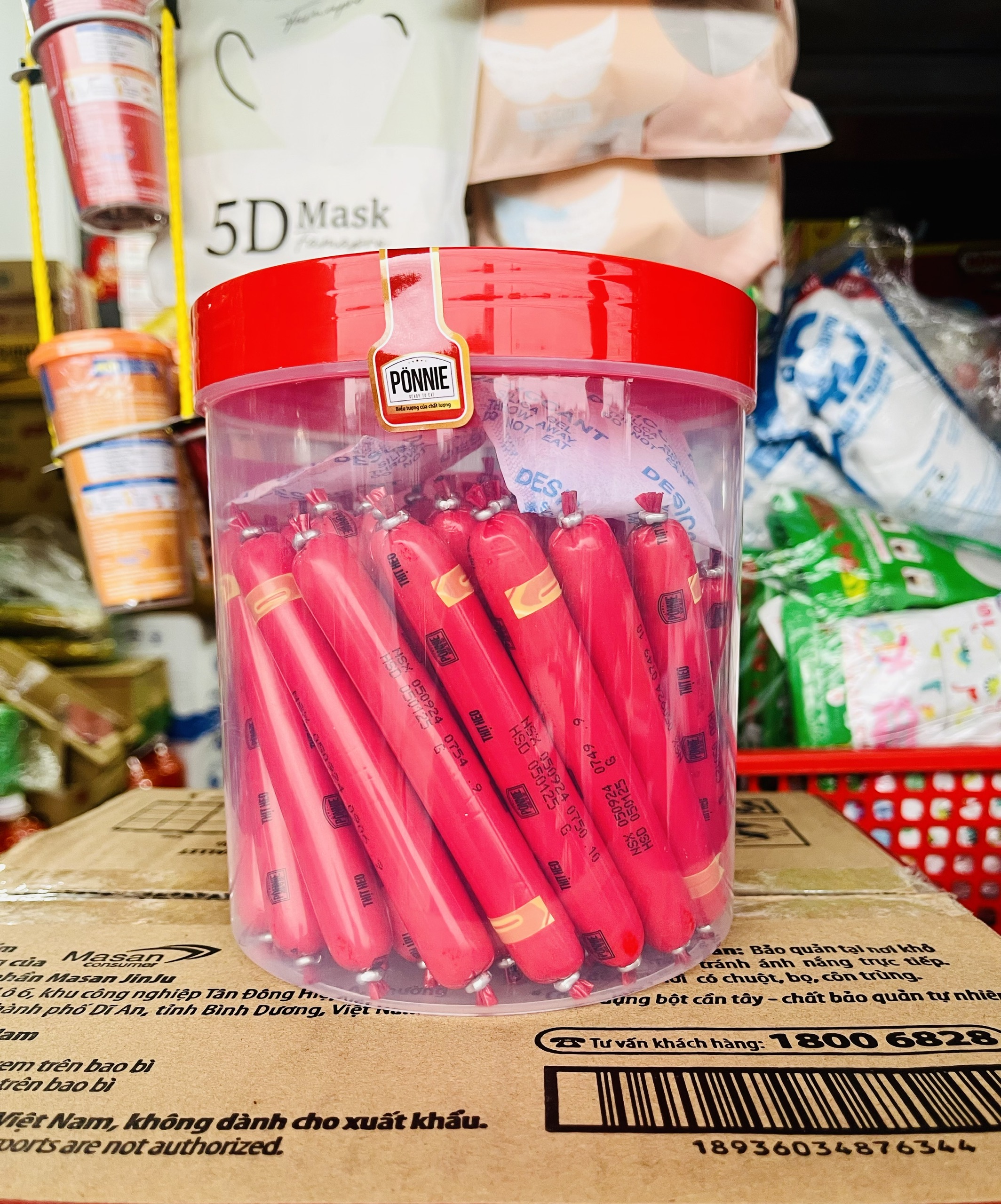 (MẪU MỚI) Hũ (50 cây x 19g) Xúc xích dinh dưỡng thịt heo Ponnie - Bảo quản tự nhiên từ cần tây
