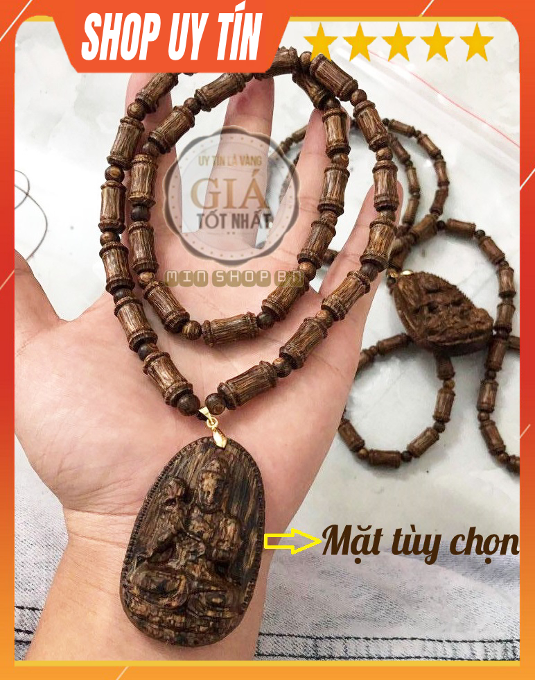 Dây chuyền trầm hương sánh chìm tự nhiên 8 ly cao cấp _ Kèm mặt tượng. Bảo hành mùi hương trọn đời