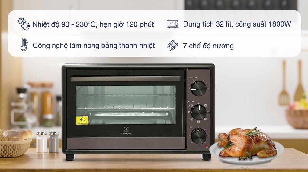 Lò nướng Electrolux EOT3218XG 32 lít (Giá áp dụng giao tại HN, HCM& các tỉnh liên hệ shop)
