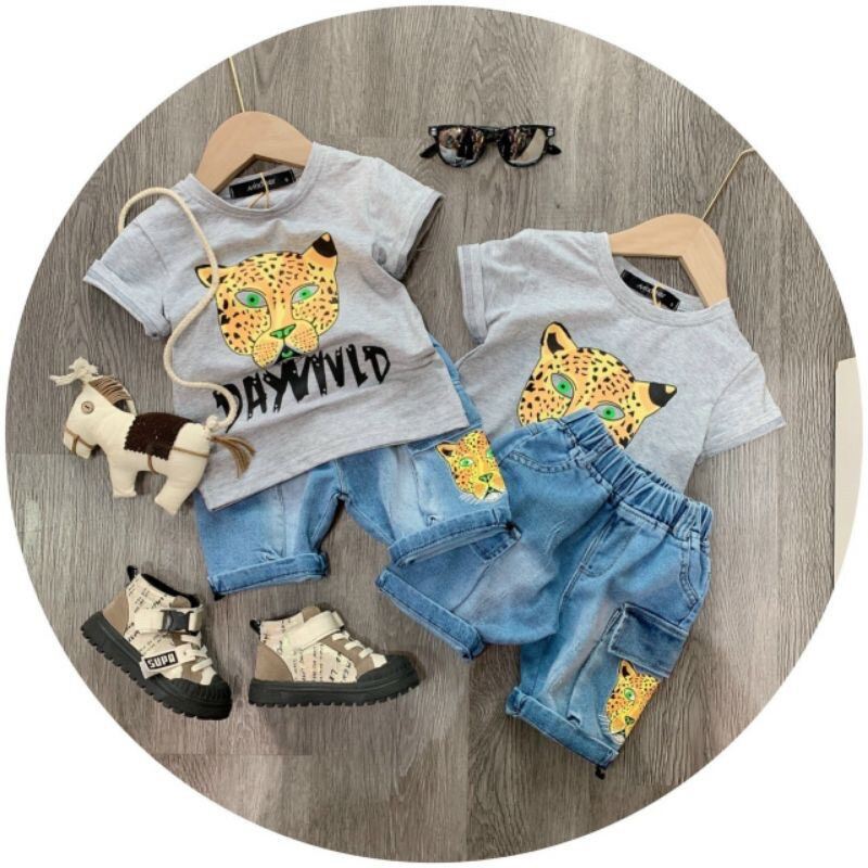 Set bộ quần áo cao cấp mẫu báo cho bé