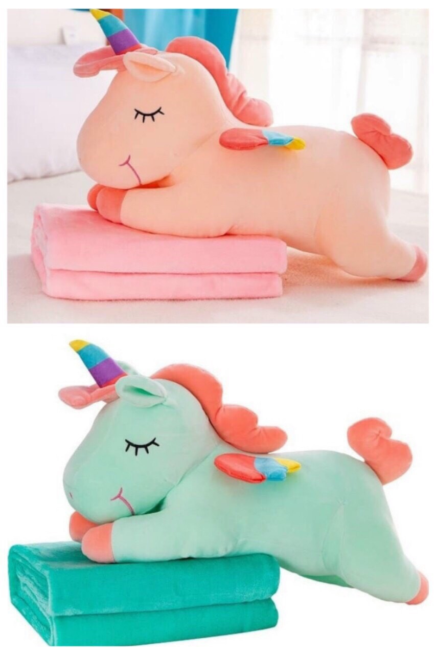 Gối Mền 3 Trong 1 Gấu Bông Kỳ Lân Dài 60cm, Gấu Bông Pony Nhập Khẩu, Hình Như Nào Mẫu Như vậy