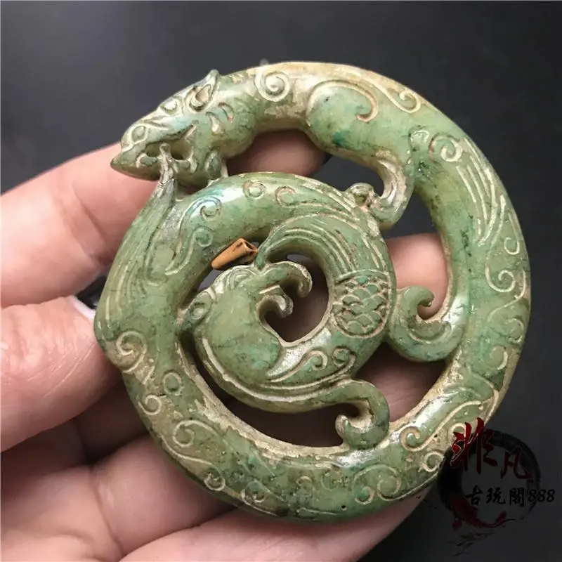 Antique miscellaneous Hongshan culture antique iron stone dragon and Phoenix Pendant high hollow out Pendant