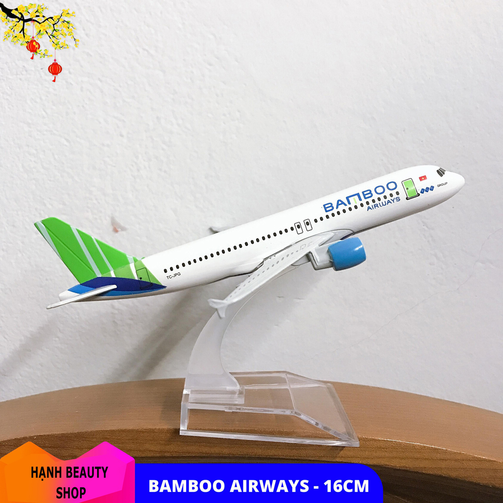 MÁY BAY Bamboo Airway MÔ HÌNH KIM LOẠI 16CM + KÈM ĐẾ MICA