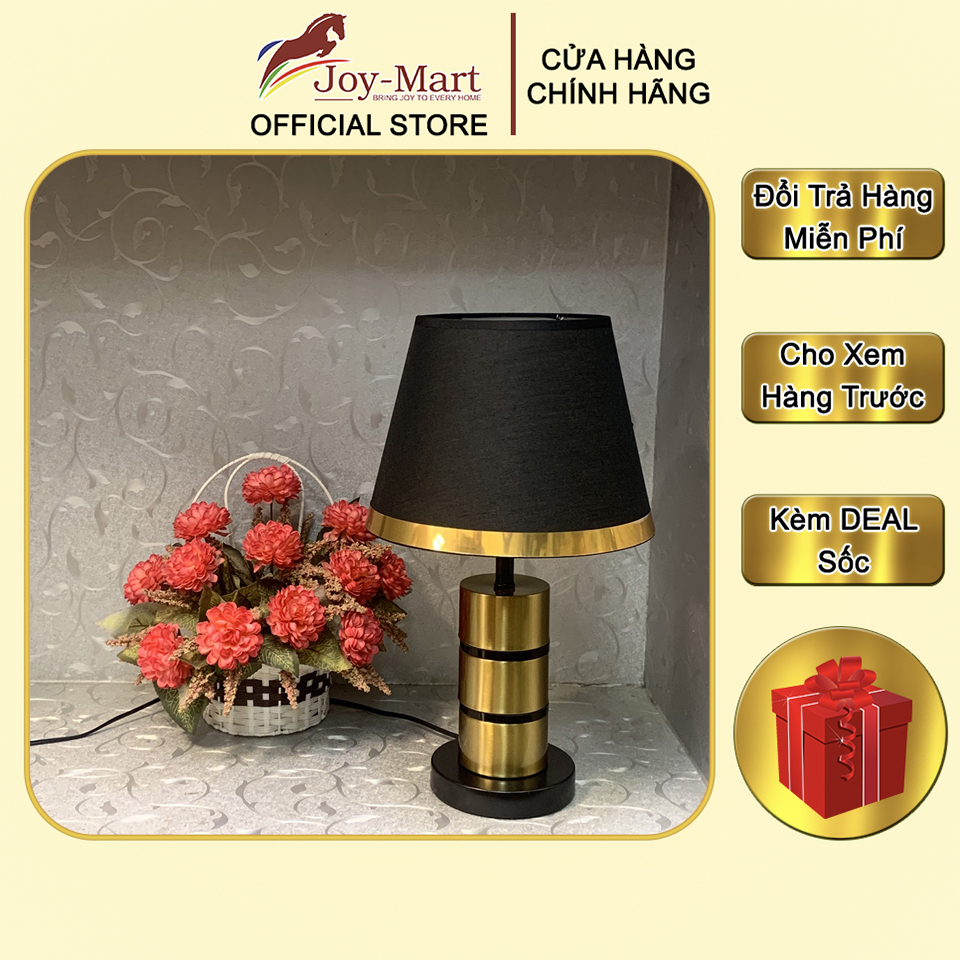 Đèn bàn trang trí - joymart - đèn để bàn phòng ngủ thân hợp kim mạ vàng cao cấp, chao vải lụa, thiết kế hiện đại mb6408