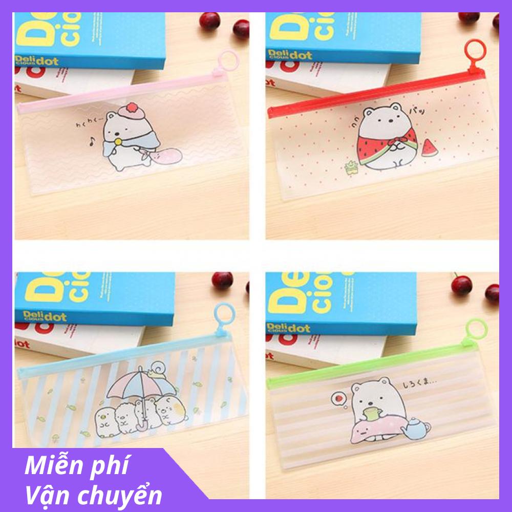 Hộp bút túi đựng bút nền trong suốt nhìn xuyên dễ thương