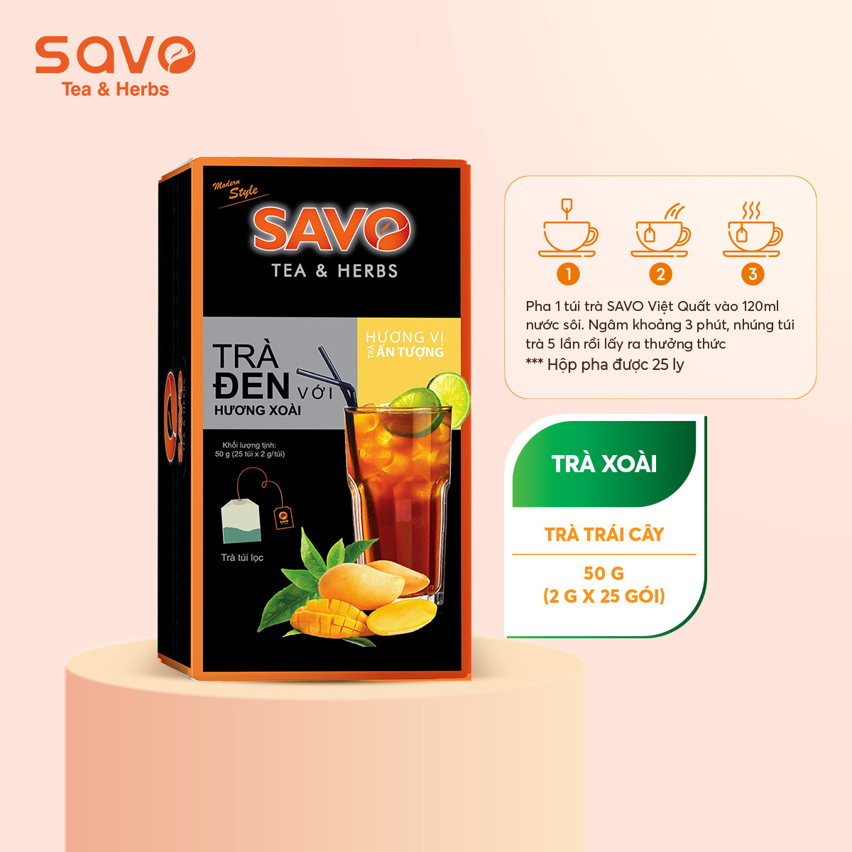 Trà SAVO Xoài (Mango Tea) - Hộp 25 Túi x 2g