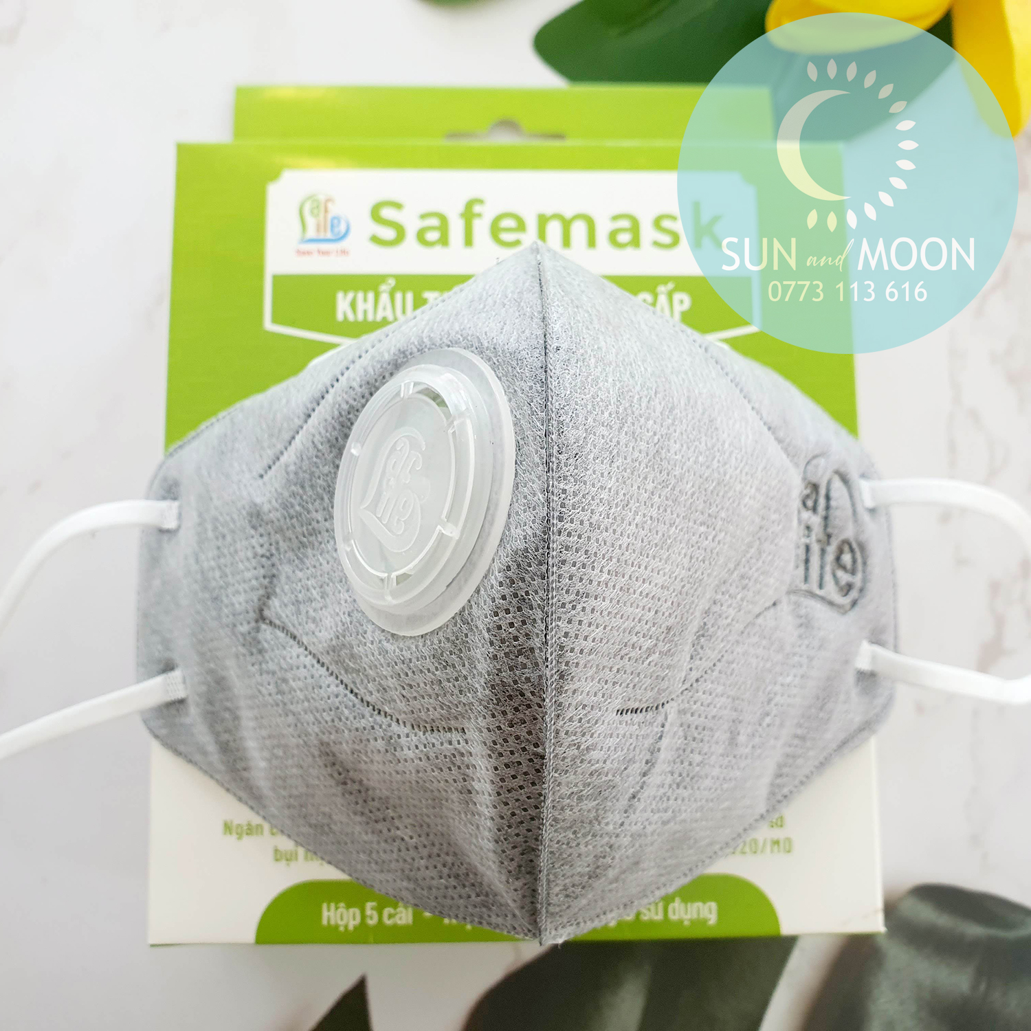 [HCM][SAFELIFE VN] Khẩu trang 3D cao cấp (N96+) CARBON CÓ VAN chống bụi mịn PM2.5 ( Có thể giặt lại) Hộp 05 cái.