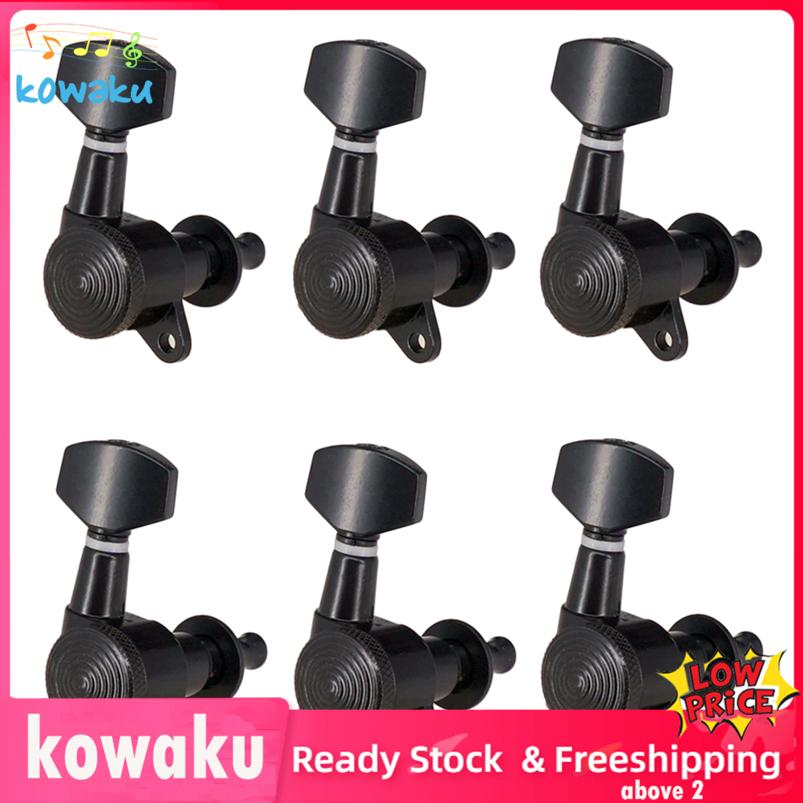 kowaku 6Pcs Guitar Locking Tuners (6 Right Hand) – Lock String Tuning Key Pegs Machine Heads Set Replacement for Electric or Acoustic Guitars – Black