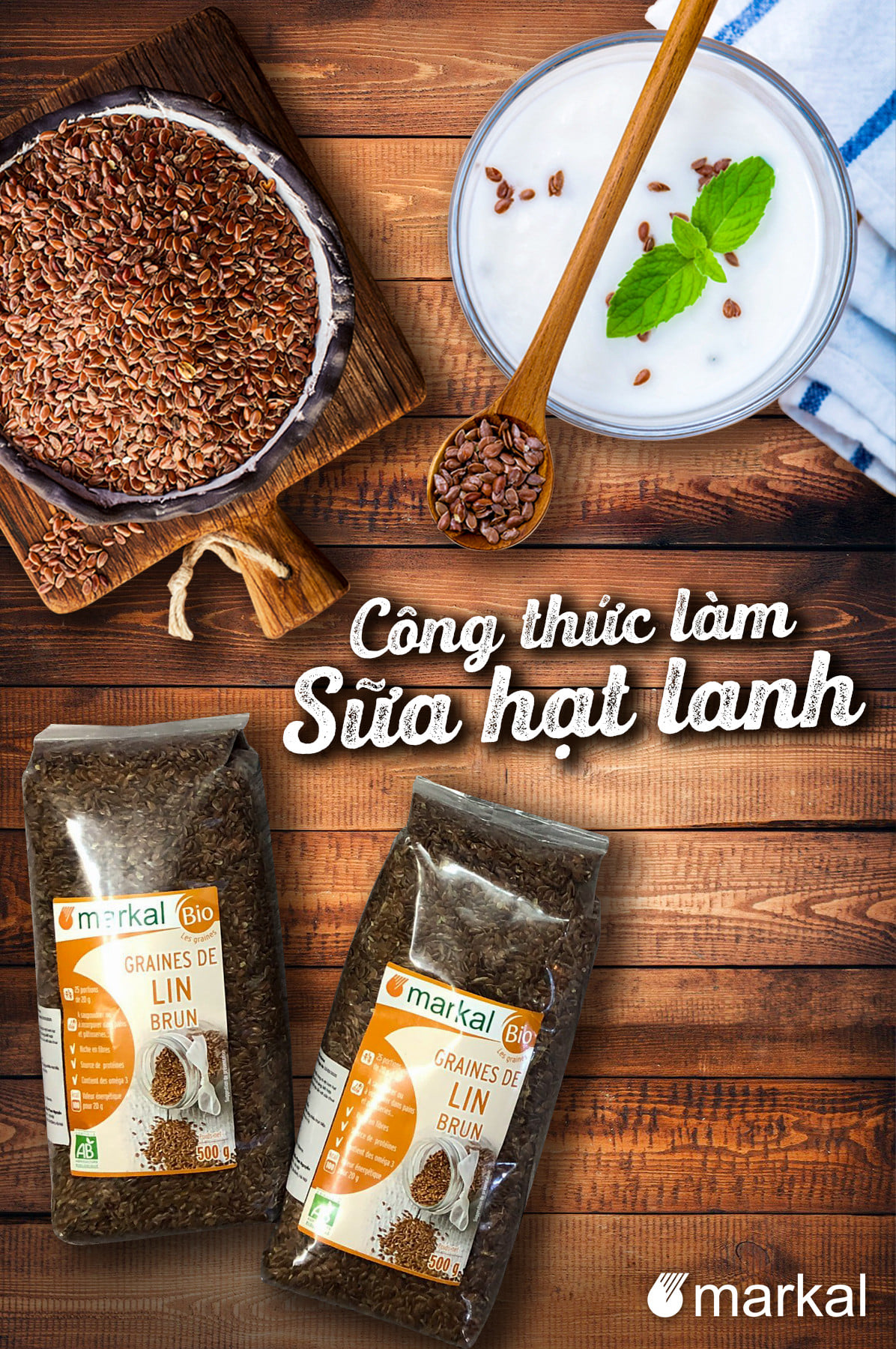 Hạt lanh nâu hữu cơ Markal 500g