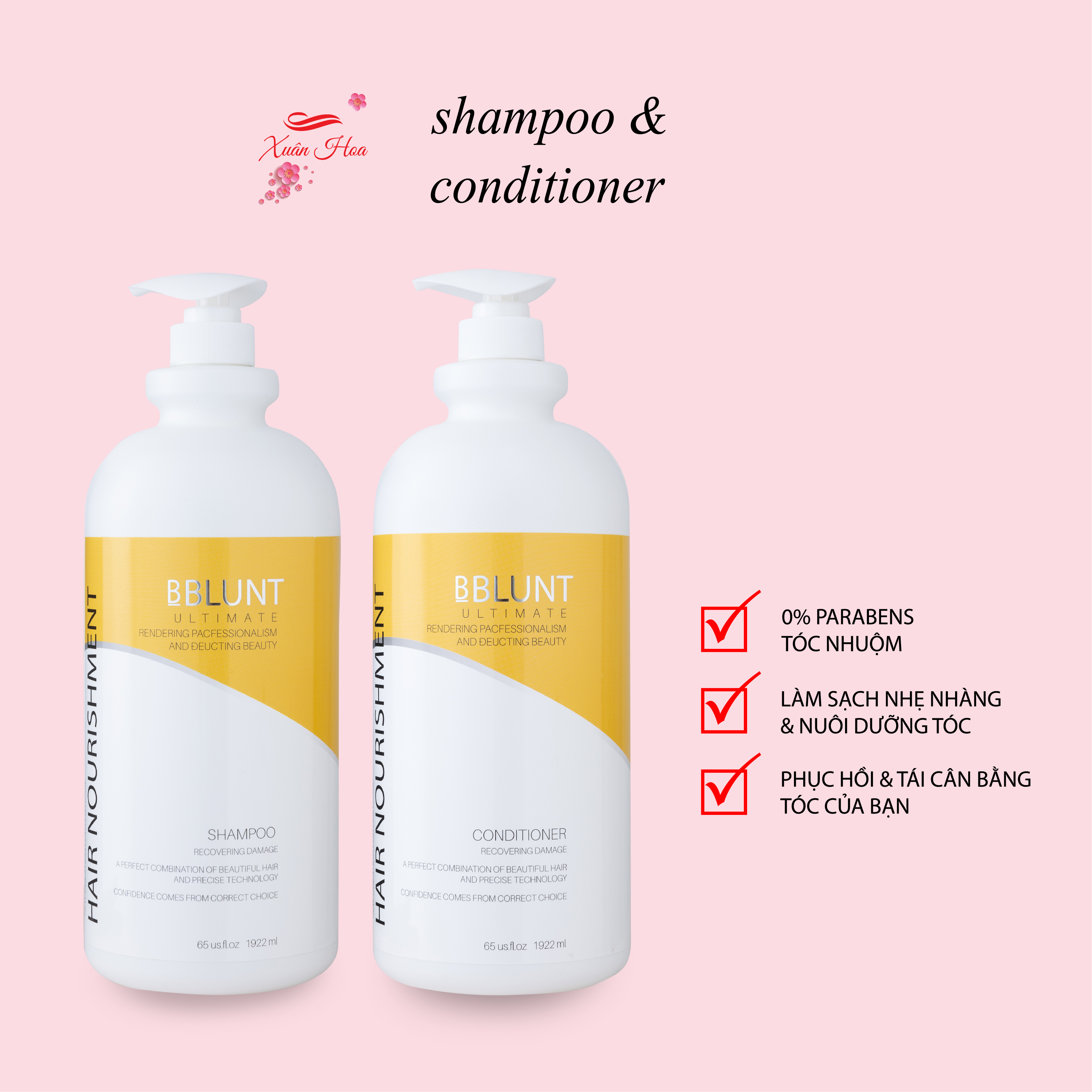 Dầu Gội & Dầu Xả Chăm Sóc Tóc Chuẩn Salon Bblunt Keratin 2000 ml