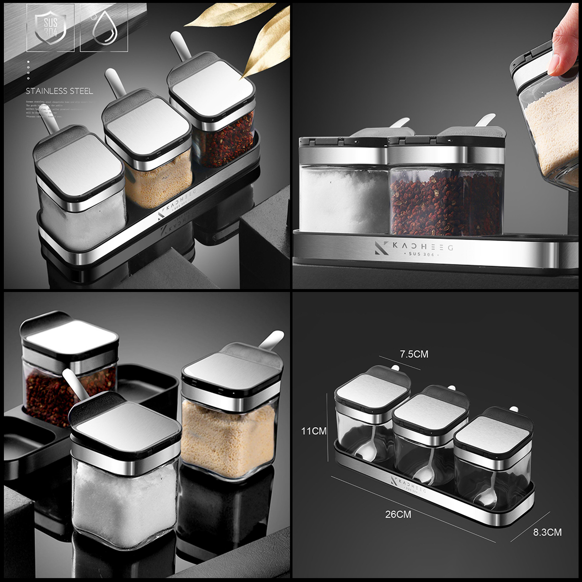 Set 3 lọ đựng gia vị phong cách bắc âu kacheeg moeri cao cấp