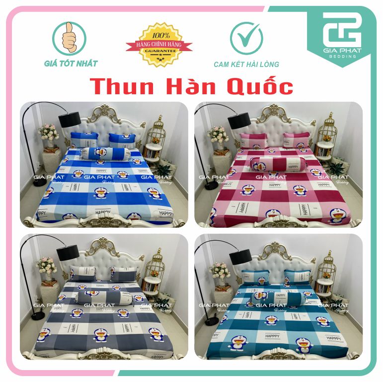 Bộ ga gối Thun Lạnh Hàn Quốc {4 món} họa tiết Doremon (1 ga bọc + 2 vỏ gối nằm + 1 vỏ gối ôm)