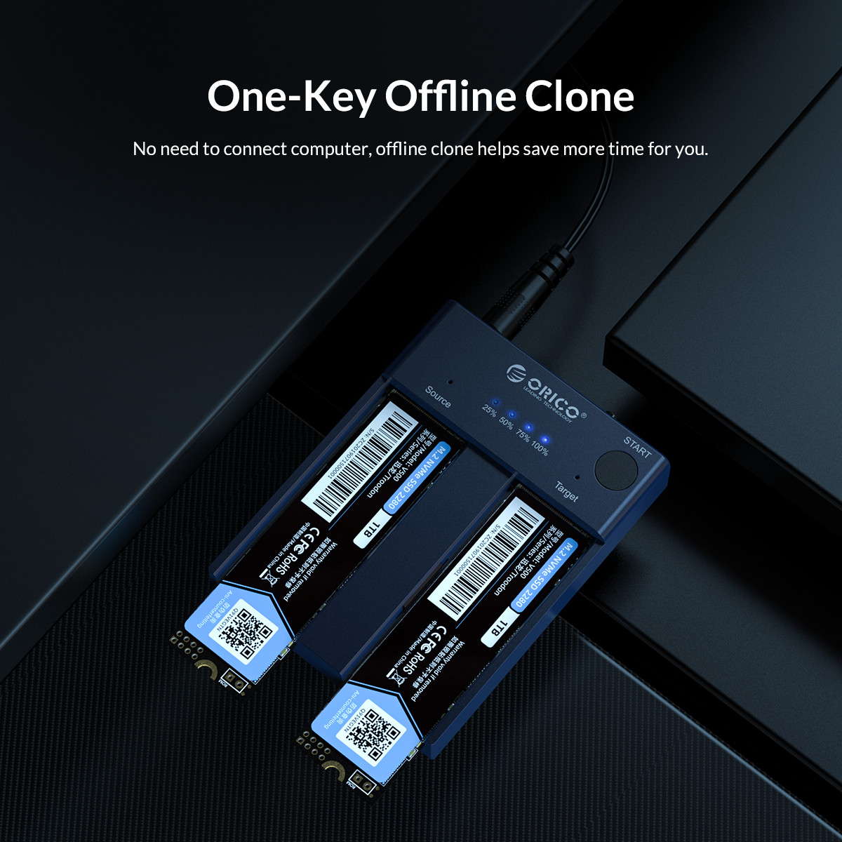 [HCM]Dock gắn 2 SSD ORICO NVME M.2 Type C gen 2 10Gbps