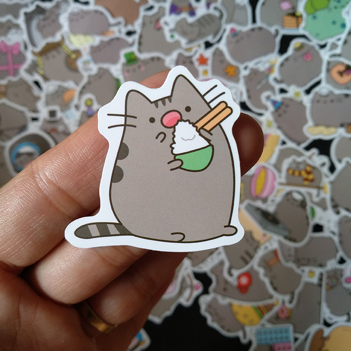 sticker mèo Pusheen set 30 đến 60 ảnh có ép lụa